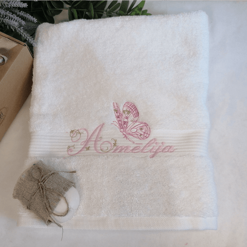 Towel with Monochrome Name & Butterfly