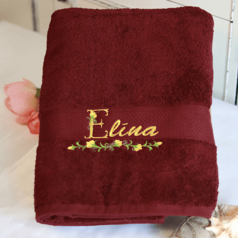 Towel with Name and floral decoration