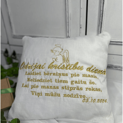 Babtism Pillow with Gold text