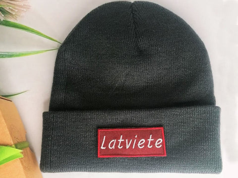 Latviete Beanie with Embroidered Patch