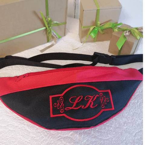 Red and black Bum Bag with Embroidered initials