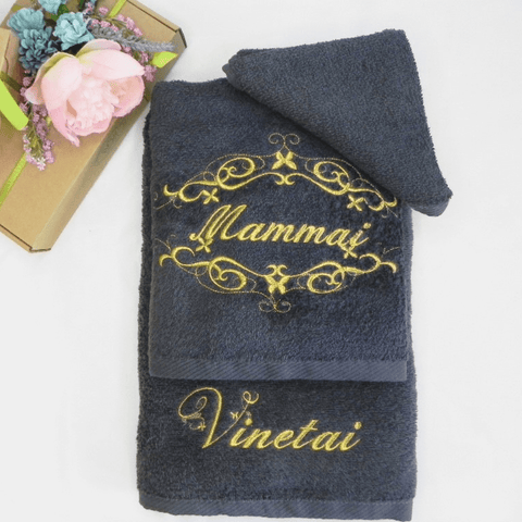 2pcs Cotton Towel Set with Gold (Small & Medium)