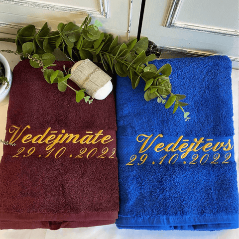 Wedding gift Cotton Towel Set with date