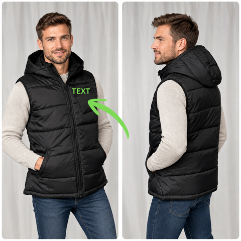 Men  hooded padded Vest with Custom Text Embroidery