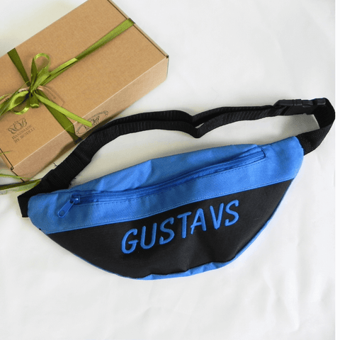 Blue and black Bum Bag with Embroidered Name
