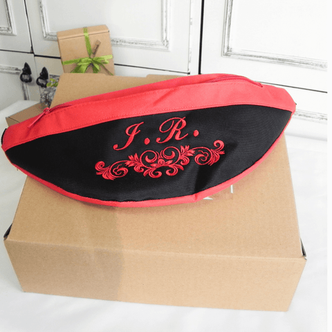 Red and black Bum Bag with elegant Embroidery