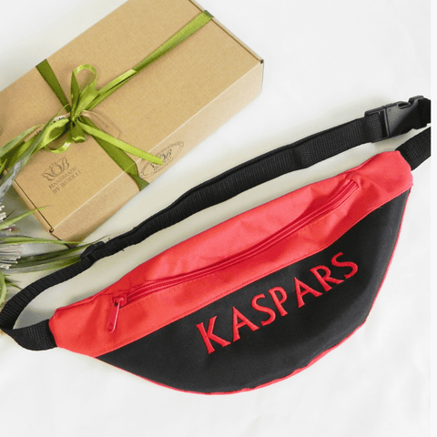 Red and black Bum Bag with Embroidered Name