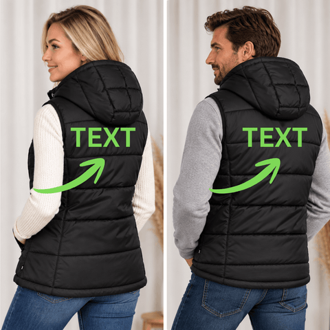 Women  hooded padded Vest with Custom Text Embroidery