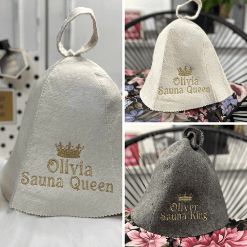 👑 “Sauna King” & Sauna Queen” – Personalized Sauna Hats Set