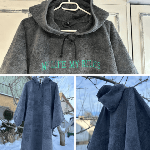 Personalized Cotton Poncho Hoodie with big Embroidery