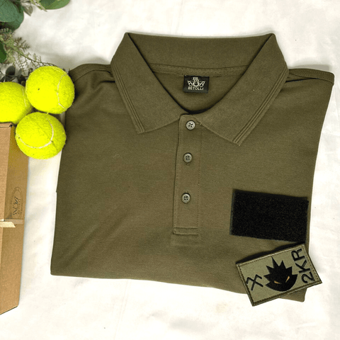 Long Sleeve Men Polo Shirt with Velcro and Logo patch