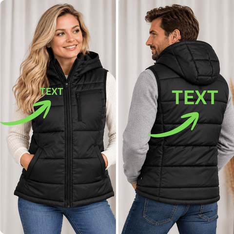 Men  hooded padded Vest with Custom Text Embroidery