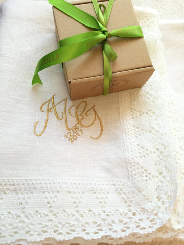 Personalised Linen Tablecloth With Elegant Laces