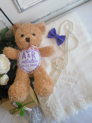 Toy with Embroidered Wedding Info and Pocket