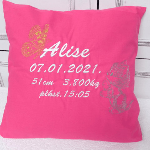 Fancy Cotton Pillow With Babay Birth Stats Embroidery