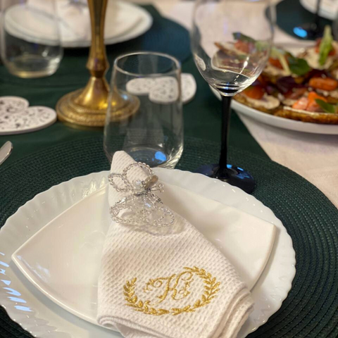 Personalised Cotton Napkin With Gold Letter Embroidery