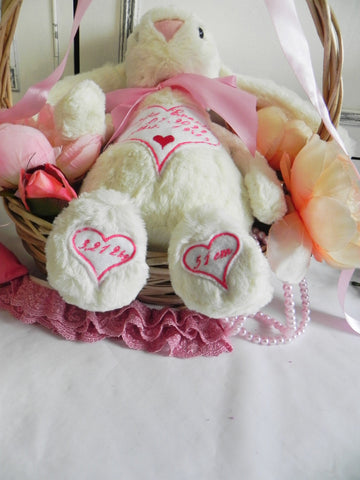 Bunny with Embroidered Birth Info in Heart