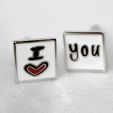 I Love You Silver Metal Unisex Cufflinks