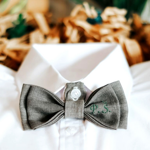 Natural Linen Personalised Handmade Bow Tie