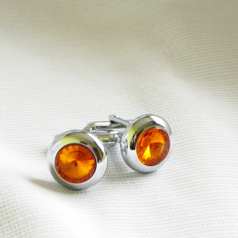 Crystal Silver Metal Unisex Cufflinks