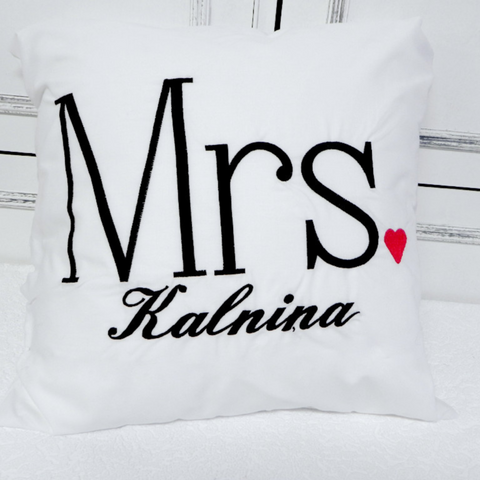 Wedding Mrs Pillow With Surname Embroidery