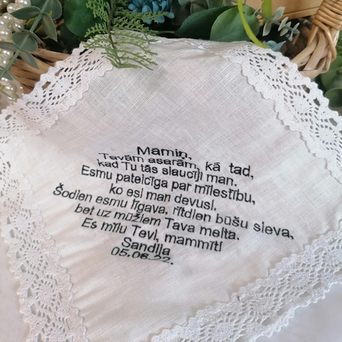 Personalised Linen Napkin With Text Embroidery